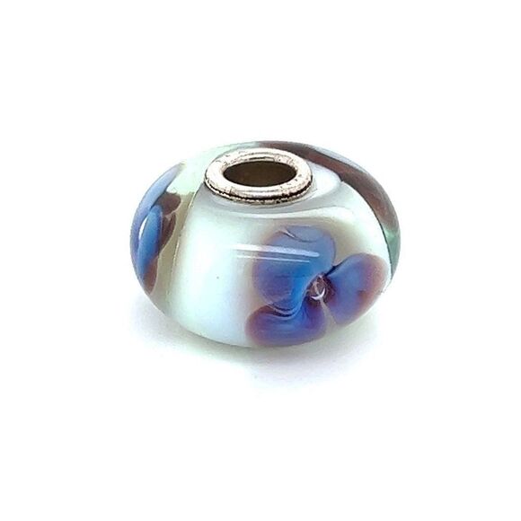Trollbeads White Glass with Flower Bead - Picture 1 of 4